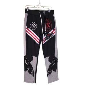 Reason NYC Mens Colorblock Track/Jogger Pants Panther Graphic Sz. Lrg Black
